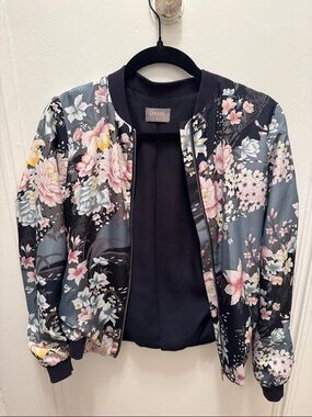 Oasis Floral Bomber Jacket - Black & Dusty Blue